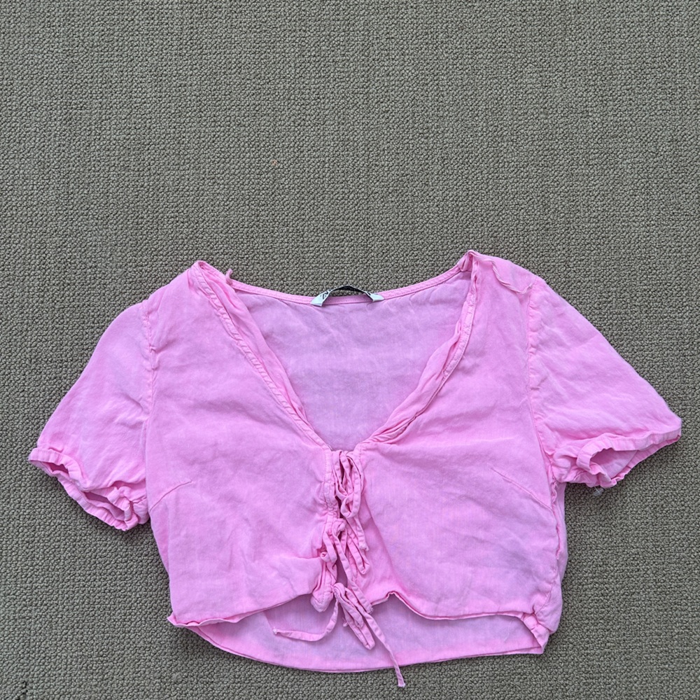 Zara pink cropped drawstring top
